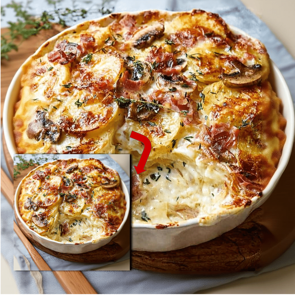 Creamy Potato, Mushroom, and Brie Bake with Caramelized Onions 2 Creamy Potato Mushroom Brie Bake Recipe