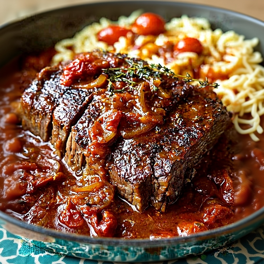 Braised Beef Roast with Tomato-Onion Gravy - Tender & Rich 1 Braised Beef Roast with Tomato-Onion Gravy - Tender & Rich