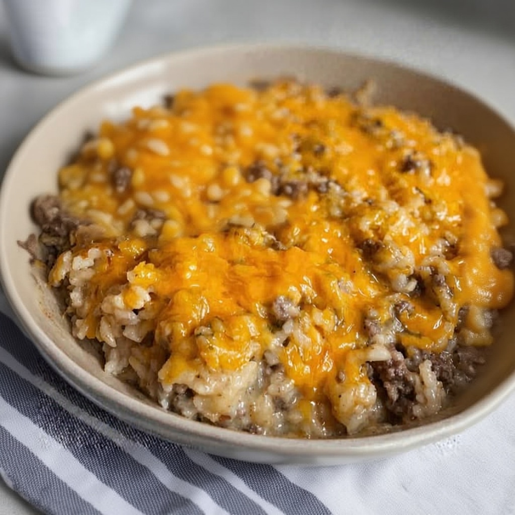 Easy Cheesy Ground Beef Rice Casserole