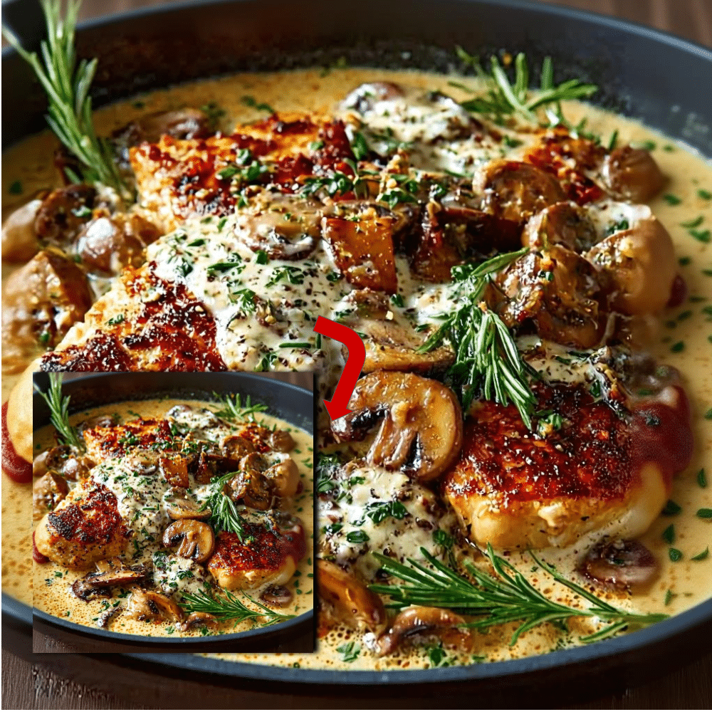 Chicken and Mushrooms Asiago Cream Sauce (One Pan Recipe)