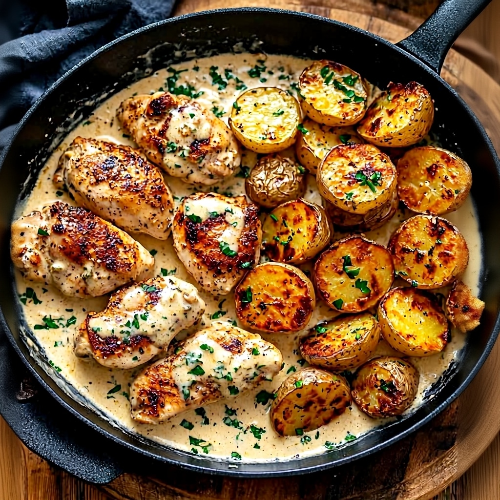Easy Creamy Garlic Herb Chicken Skillet (One-Pan)