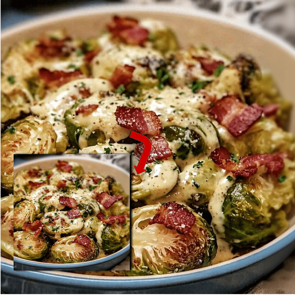 Crispy Brussels Sprouts with Beef & Creamy Mustard Sauce