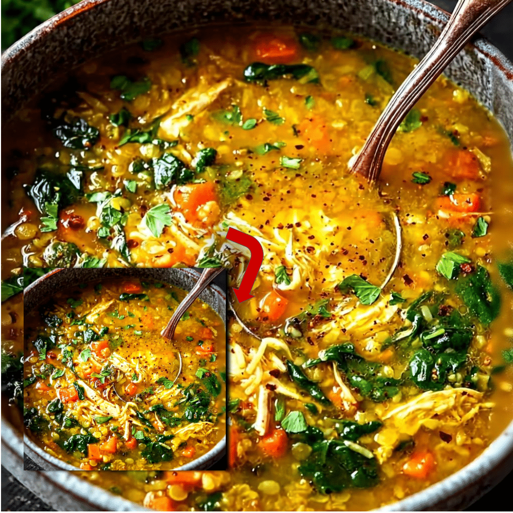 Curried Chicken Lentil Soup Recipe with Rice & Spinach