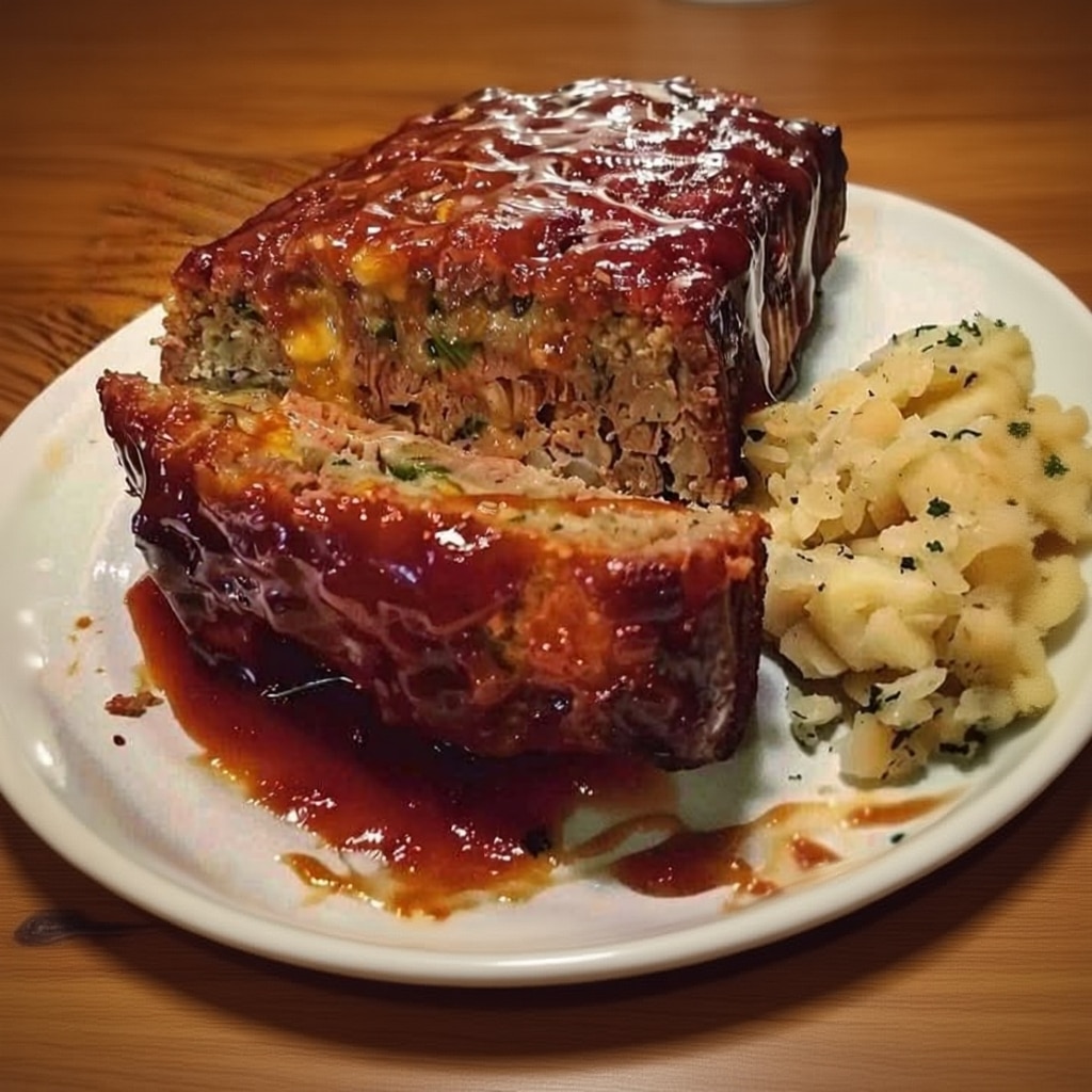 Memorable Glazed Beef Meatloaf Recipe with Cheesy Herb Filling