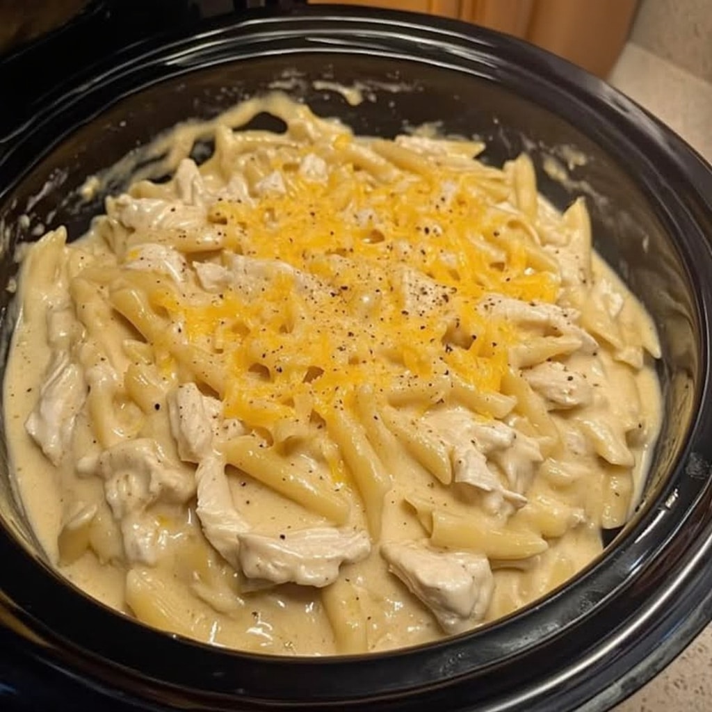 Easy Slow Cooker Chicken Penne Pasta (Creamy & Cheesy)