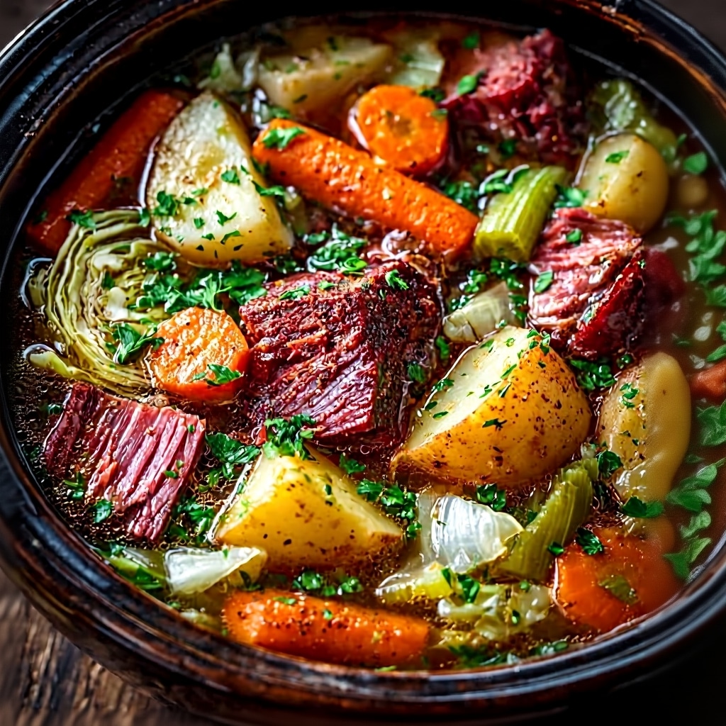 Easy Slow Cooker Corned Beef Cabbage Stew