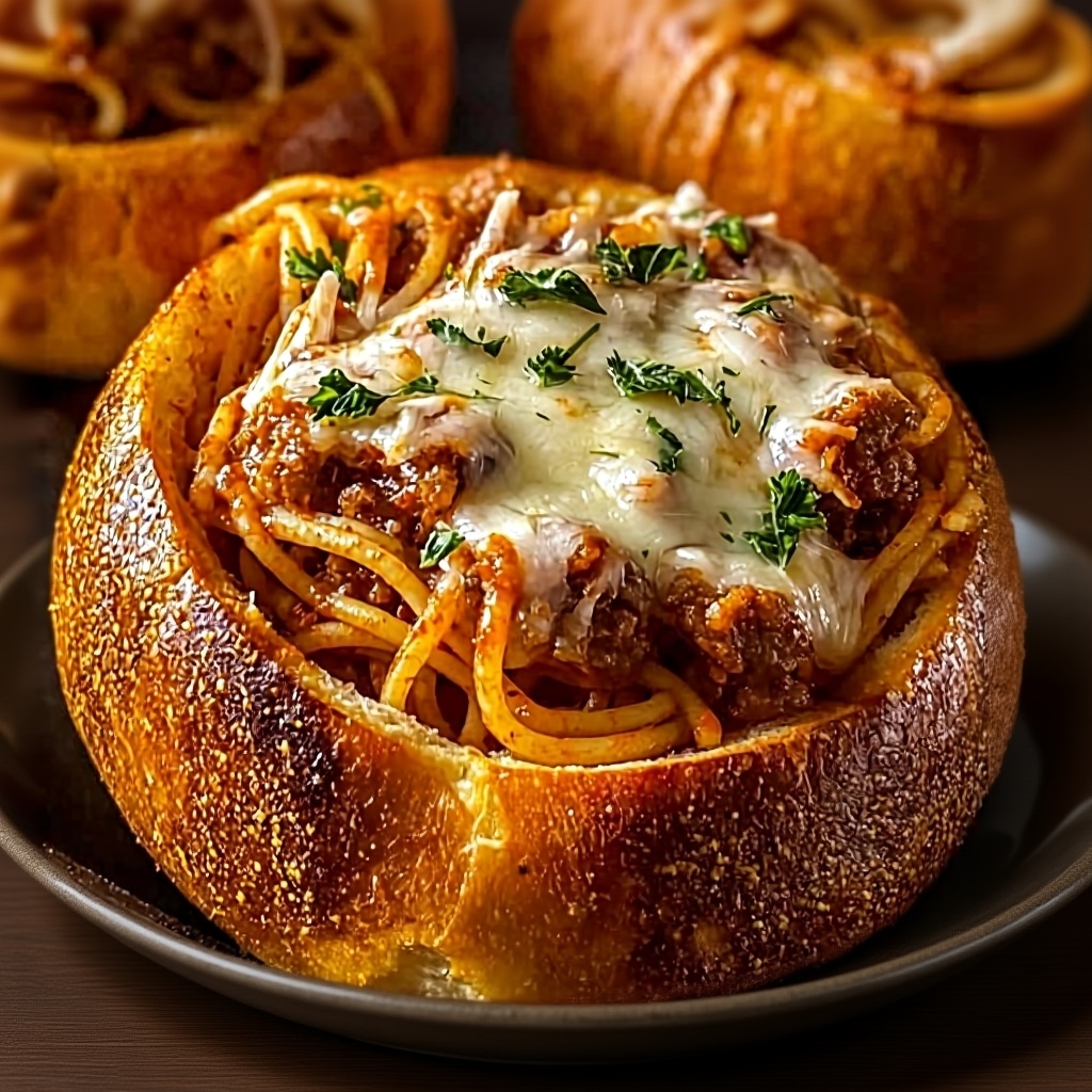 Easy Spaghetti Garlic Bread Bowls Recipe