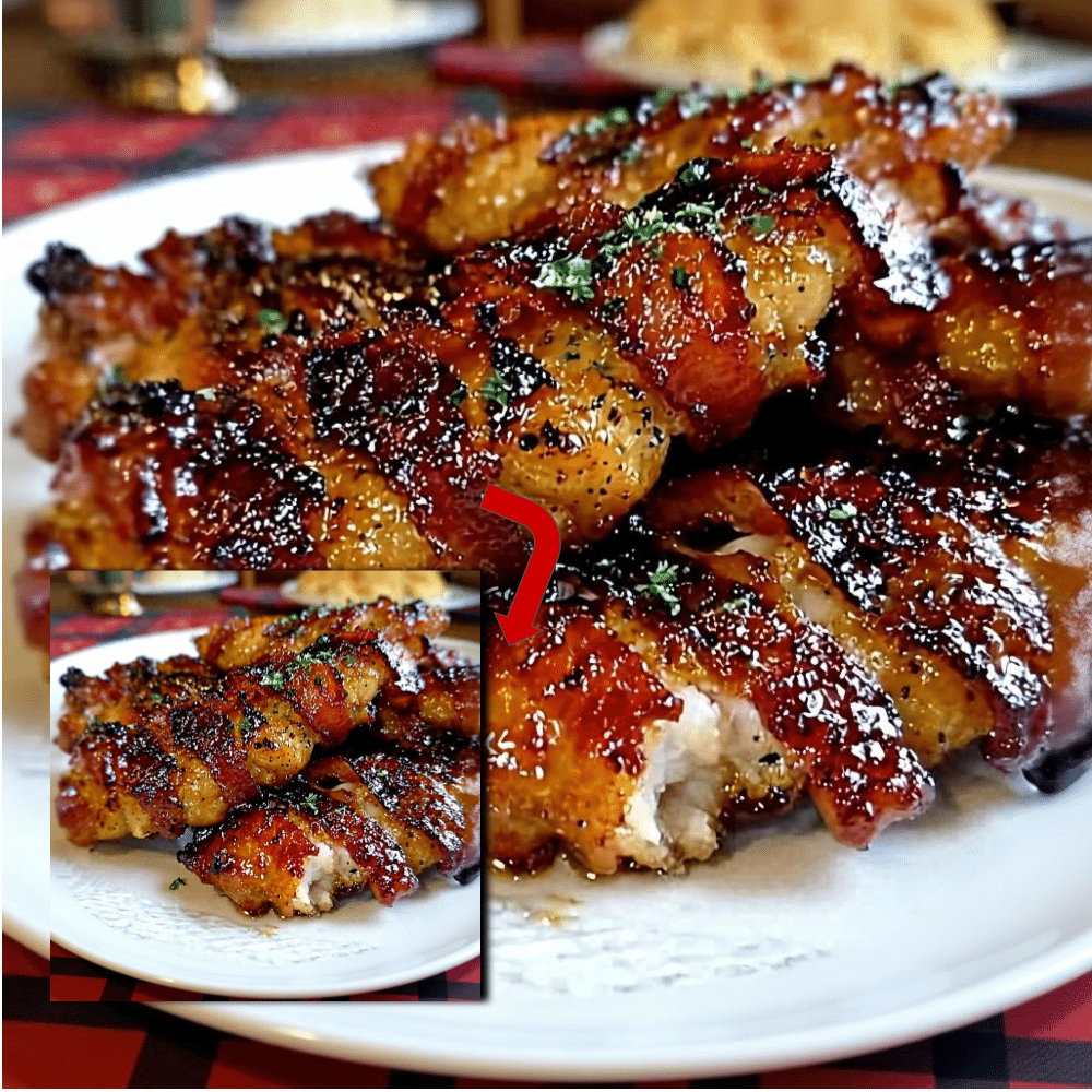 Sweet & Sticky Beef Bacon Wrapped Chicken Tenders Recipe