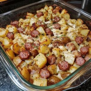 Beef Sausage Potato Bake: Easy Cheesy Dinner Recipe