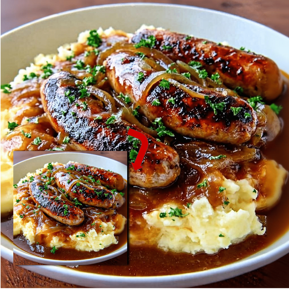 Best Beef Sausages and Mash Recipe with Rich Onion Gravy