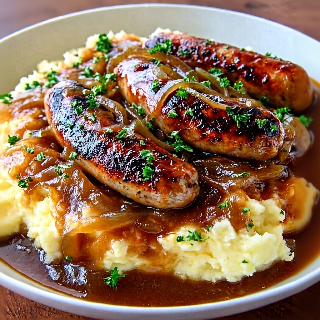 Best Beef Sausages and Mash Recipe with Rich Onion Gravy