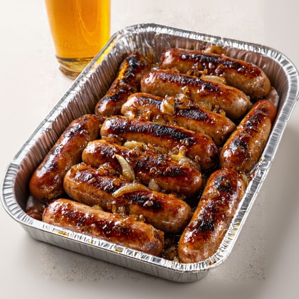 Braised Beef Sausages with Caramelized Onion Gravy