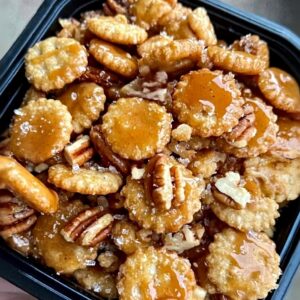 Candied Pecan Cracker Snack Mix - Easy Sweet & Salty Treat