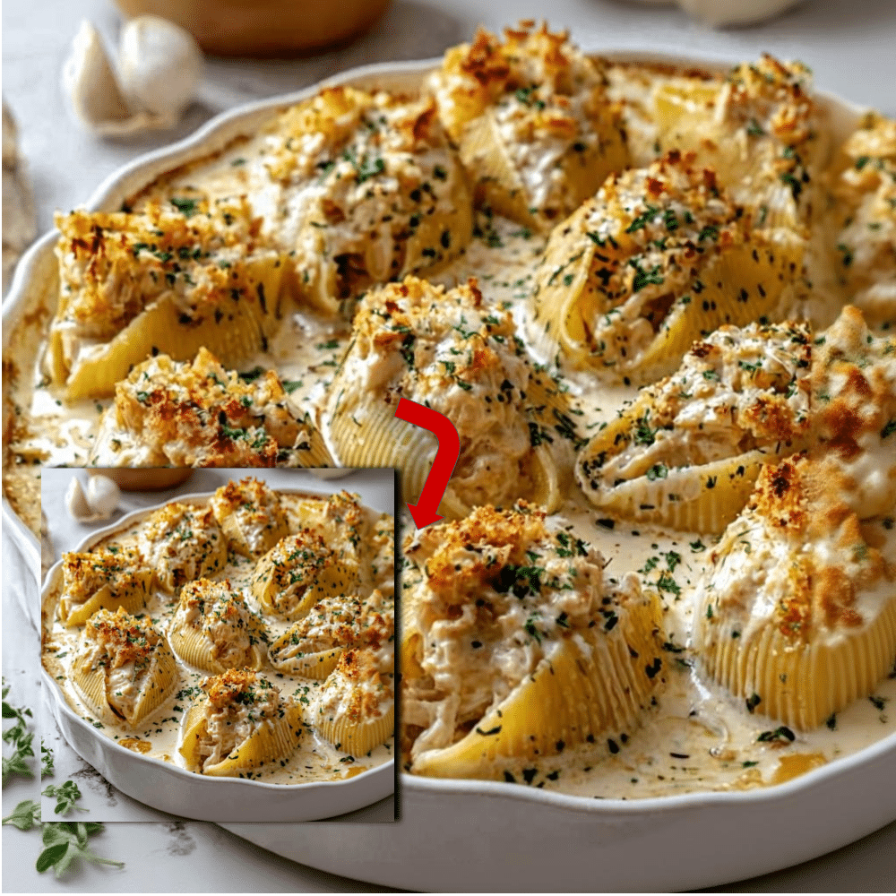 Creamy Chicken Stuffed Shells with Garlic Butter Sauce
