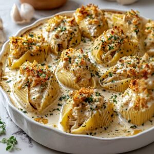 Creamy Chicken Stuffed Shells with Garlic Butter Sauce