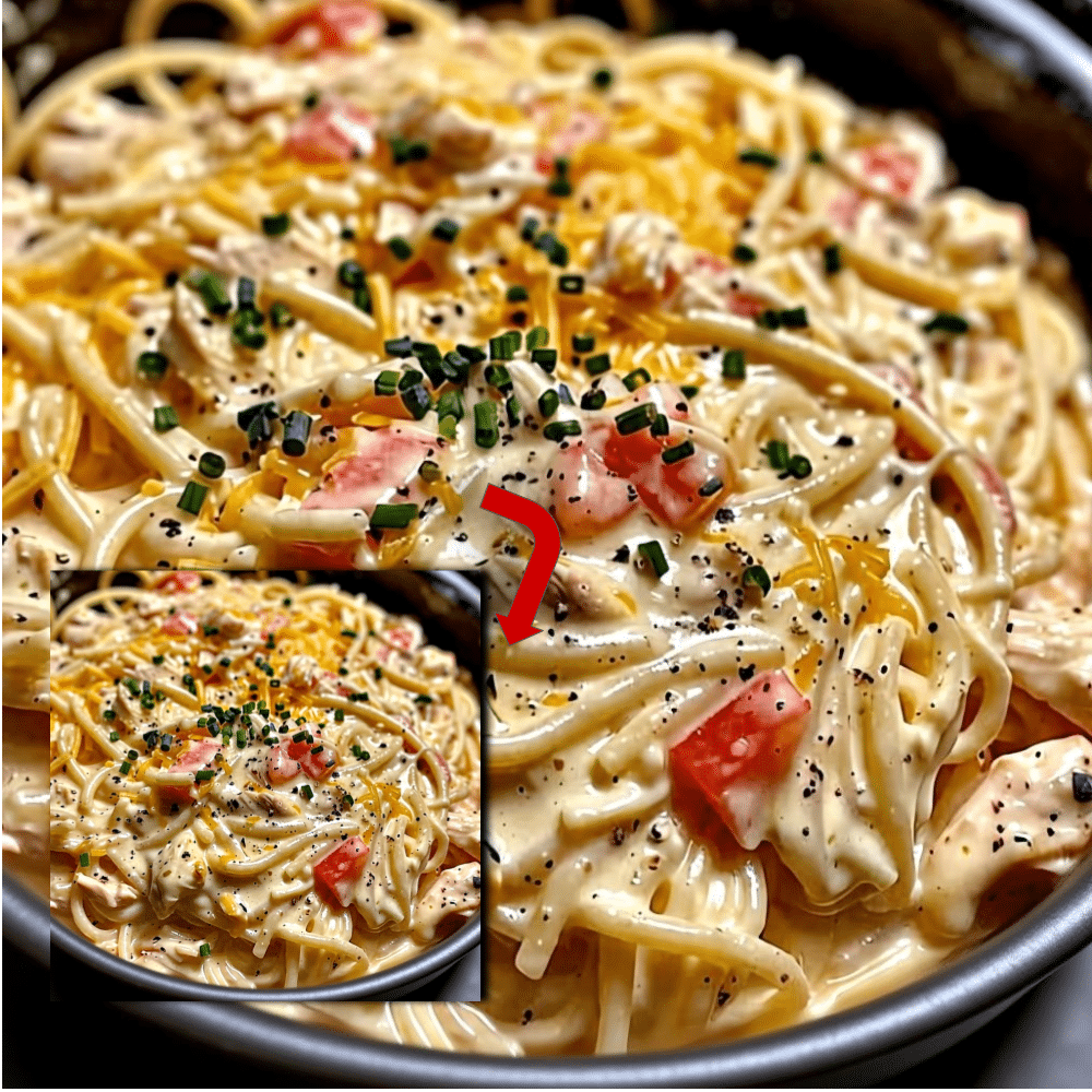 Creamy Crockpot Chicken Spaghetti - Easy Slow Cooker Dinner