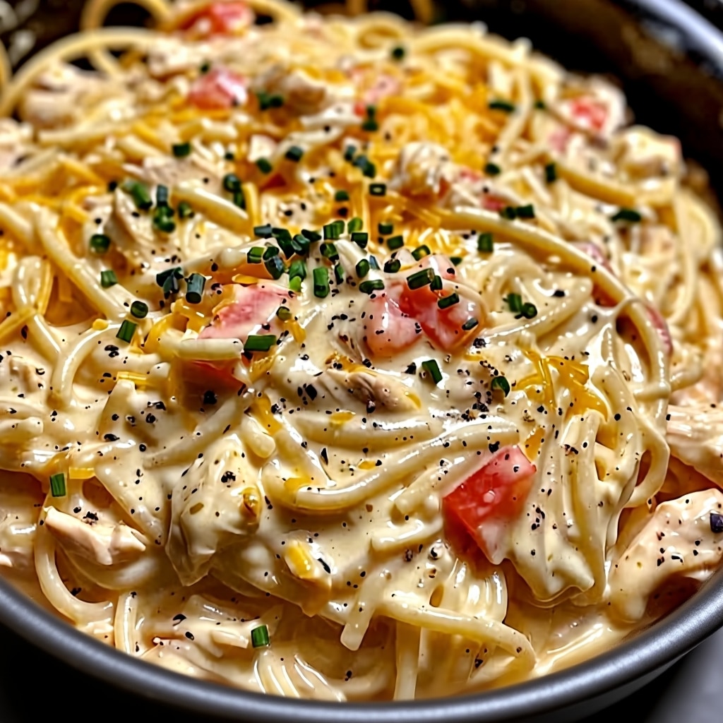 Creamy Crockpot Chicken Spaghetti - Easy Slow Cooker Dinner