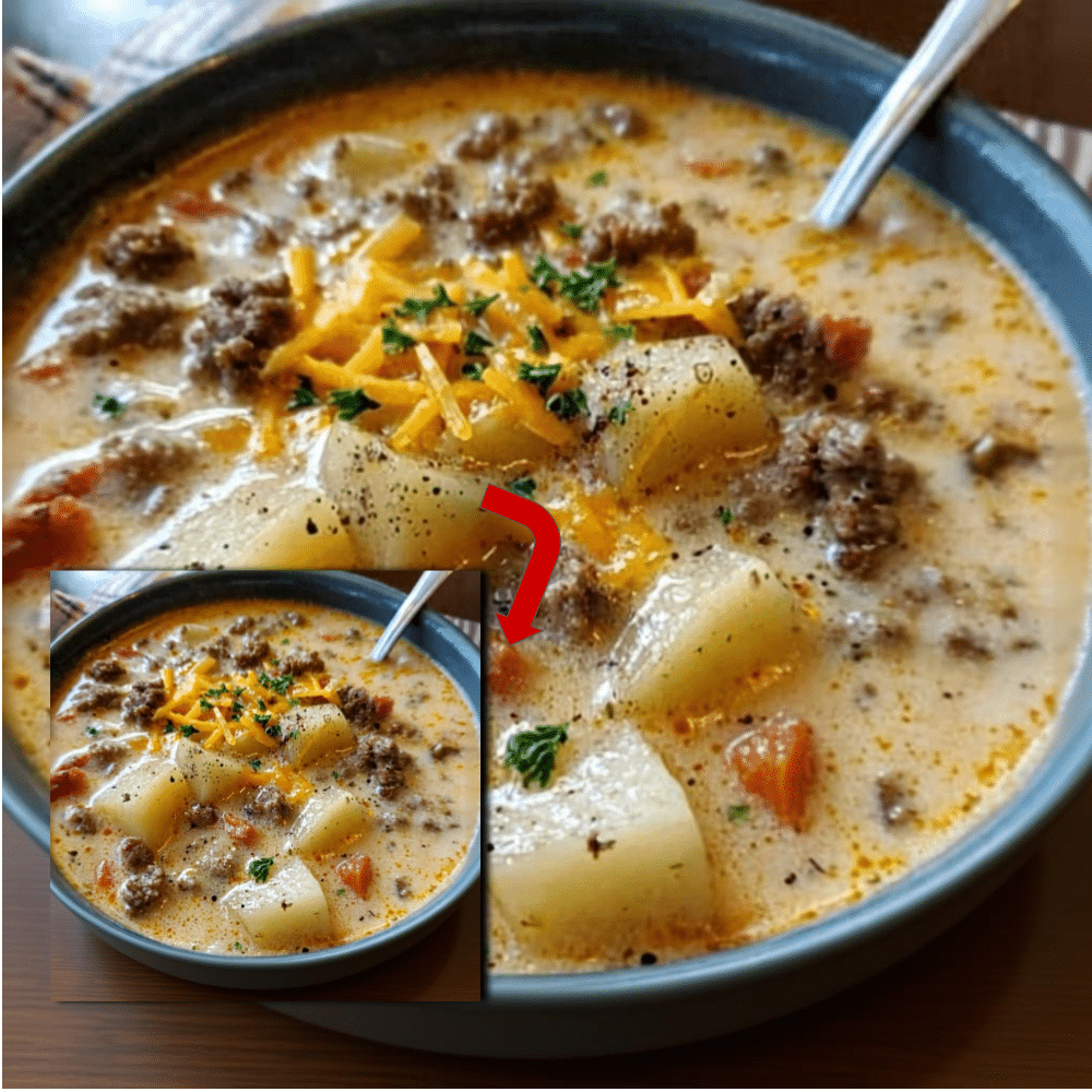 Crockpot Creamy Potato Hamburger Soup Recipe - Easy Comfort Food 2 Crockpot Creamy Potato Hamburger Soup Recipe - Easy Comfort Food