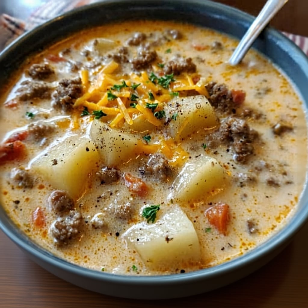 Crockpot Creamy Potato Hamburger Soup Recipe - Easy Comfort Food 1 Crockpot Creamy Potato Hamburger Soup Recipe - Easy Comfort Food