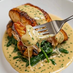 Garlic Butter Salmon with Creamy Spinach & Mushrooms