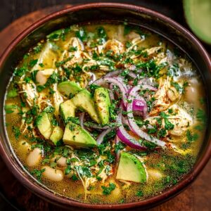 Zesty Green Chicken Chili Soup Recipe with Avocado