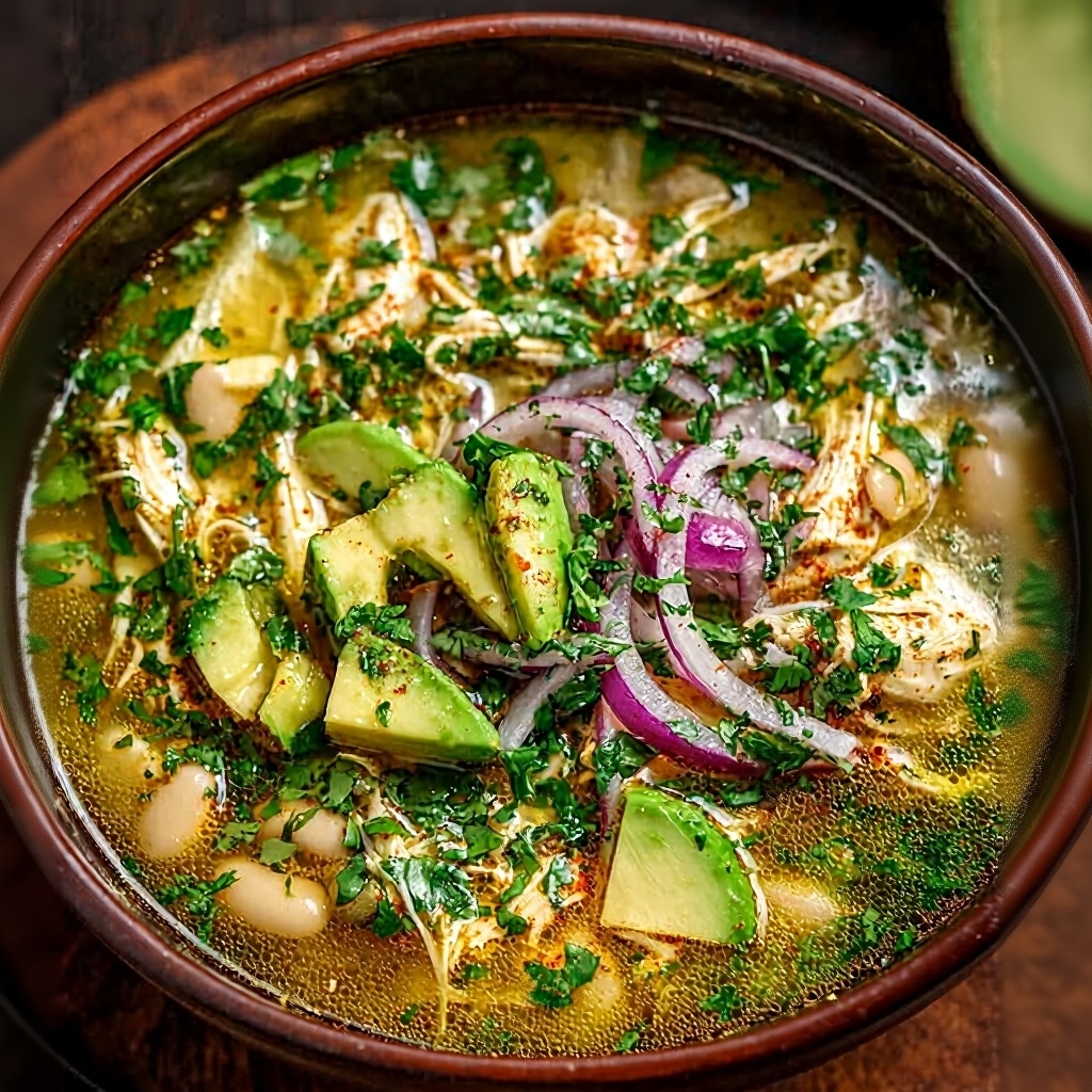 Zesty Green Chicken Chili Soup Recipe with Avocado