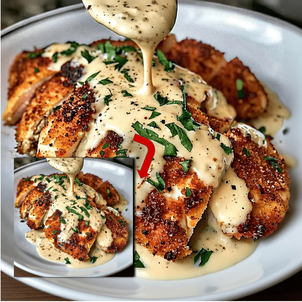 Parmesan Crusted Chicken with Creamy Garlic Sauce