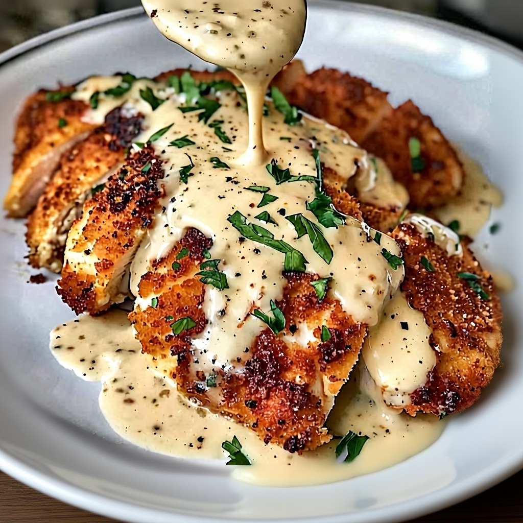 Parmesan Crusted Chicken with Creamy Garlic Sauce