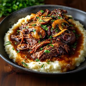 Slow Cooker Beef Roast with Mushroom Onion Gravy