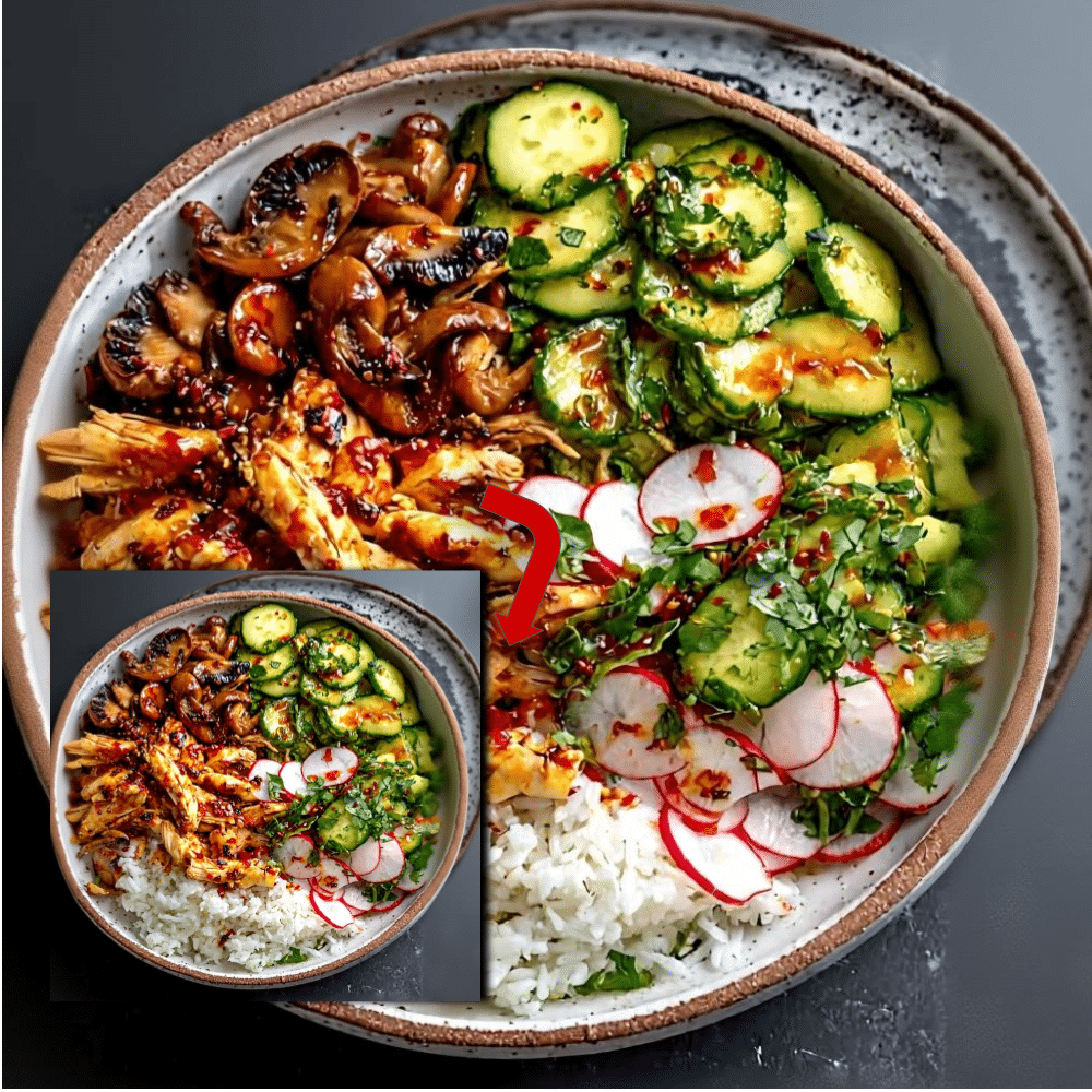 Sweet Chili Chicken Mushroom Bowls with Pickled Veggies