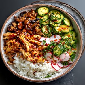 Sweet Chili Chicken Mushroom Bowls with Pickled Veggies
