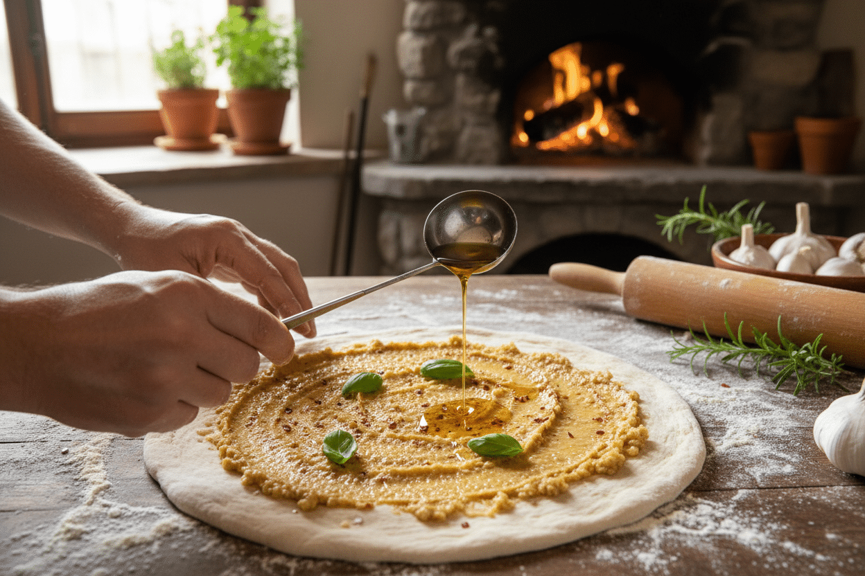 Asparagus and Morel Pizza with Garlic Confit 2 Asparagus and Morel Pizza with Garlic Confit preparation step 1