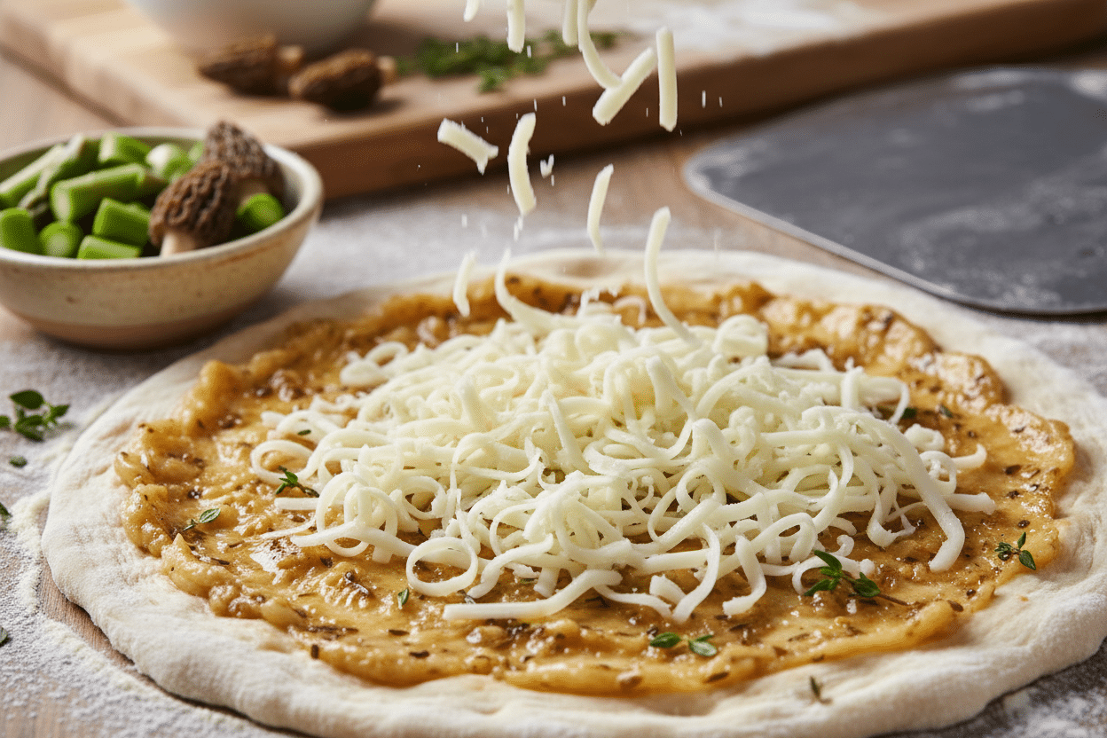 Asparagus and Morel Pizza with Garlic Confit 3 Asparagus and Morel Pizza with Garlic Confit preparation step 2