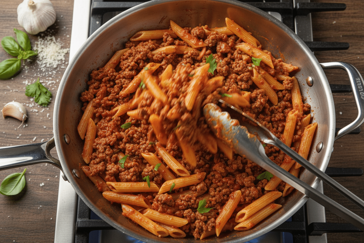Beef Pasta Casserole: Easy Cheesy Baked Dinner Recipe 3 Beef and Pasta Casserole preparation step 2