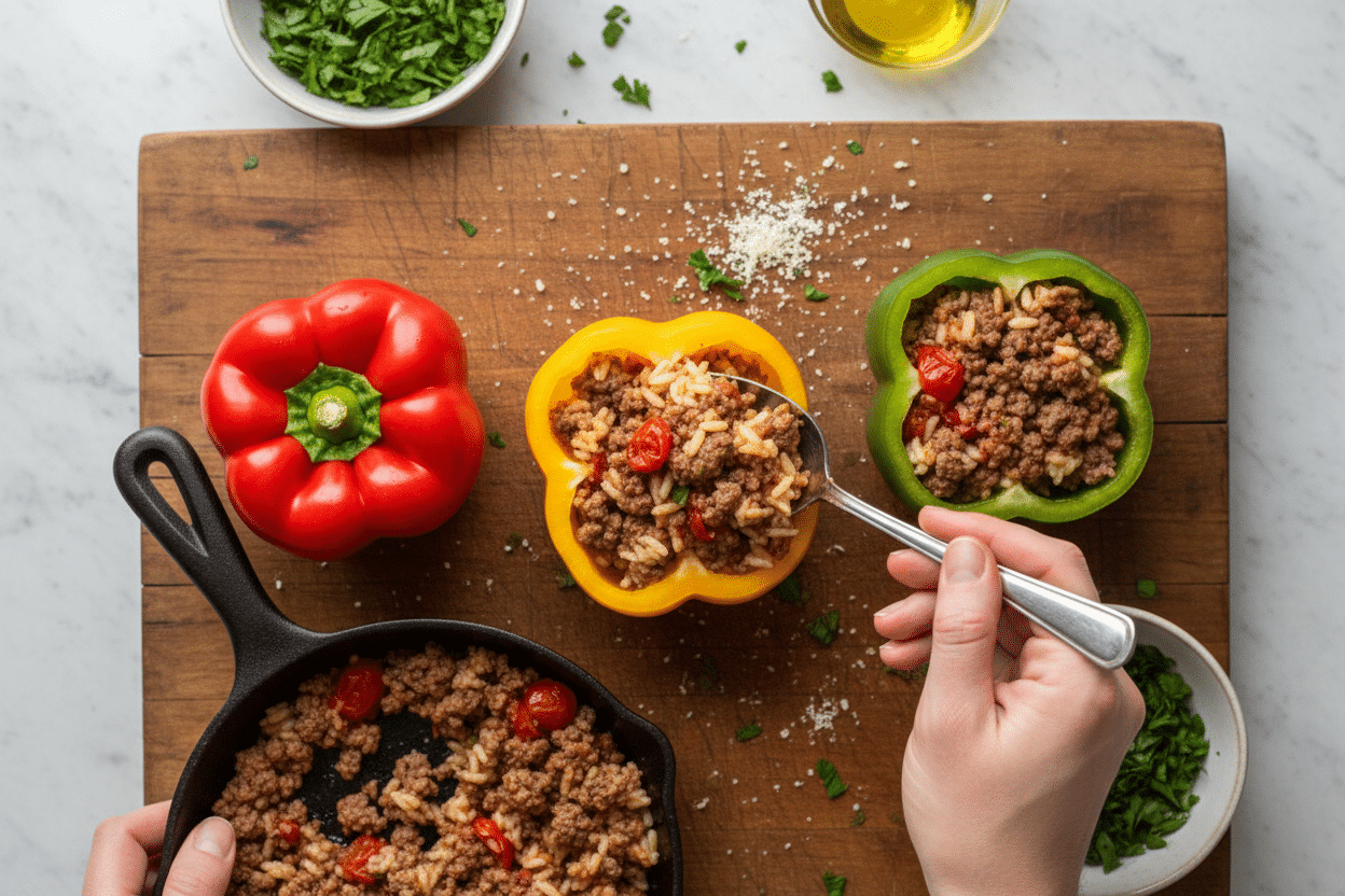Cozy Stuffed Bell Peppers with Ground Beef, Rice, and Cheese preparation step 2