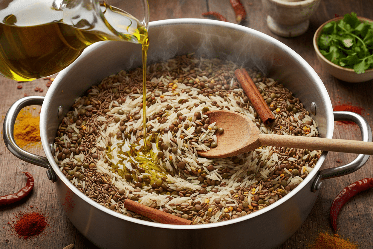 Easy Lentil Rice Pilaf with Vermicelli (Vegan) 3 Lentil & Rice Pilaf preparation step 2