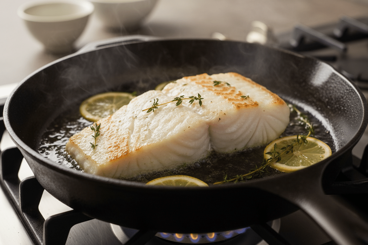Pan Seared Halibut with Lemon Beurre Blanc preparation step 1