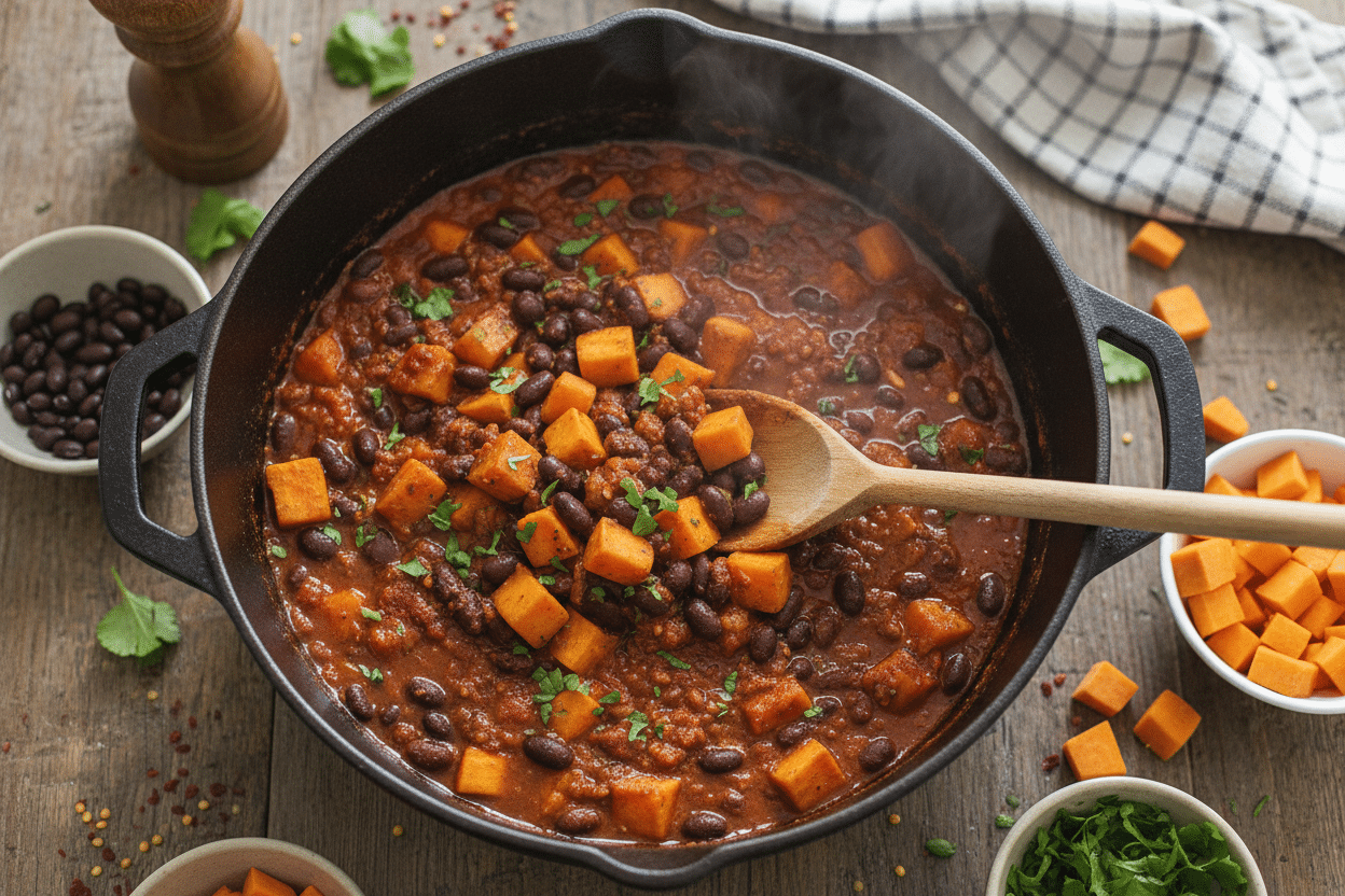 Sweet Potato Black Bean Chili (Easy + Vegan) preparation step 2