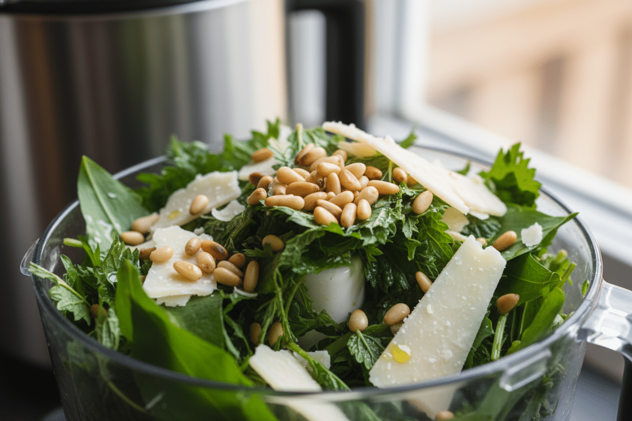 Wild Garlic Nettle Pesto: Easy Foraged Recipe 3 Wild Garlic and Nettle Pesto preparation step 2