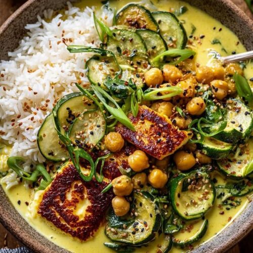 Golden Chickpea Coconut Curry with Halloumi
