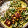 Golden Chickpea Coconut Curry with Halloumi