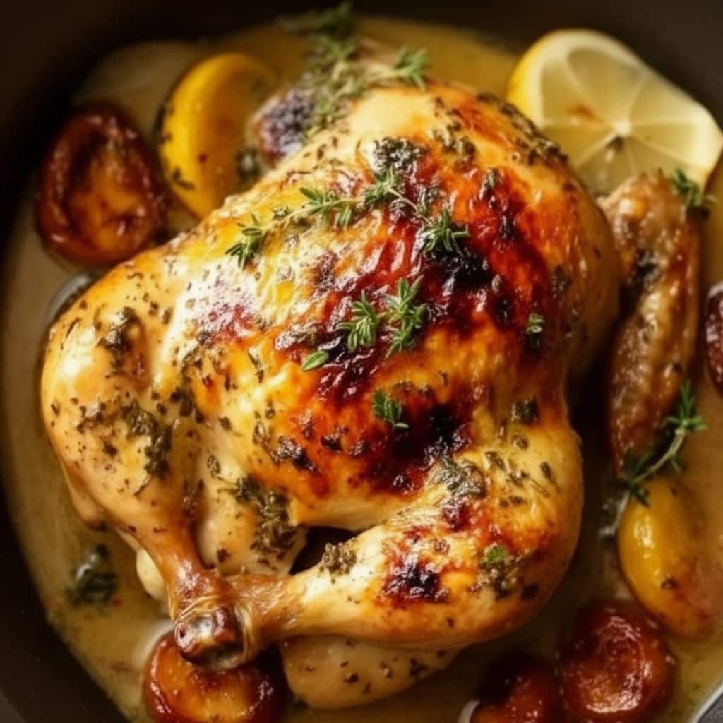 Lemon Herb Roasted Chicken with Plums