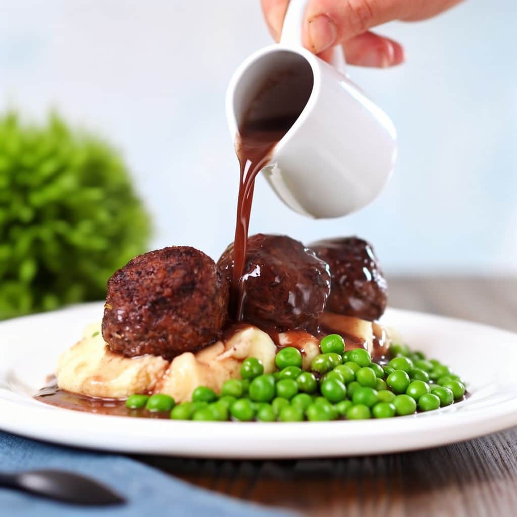 Minted Lamb Meatballs with Red Wine Gravy & Mash