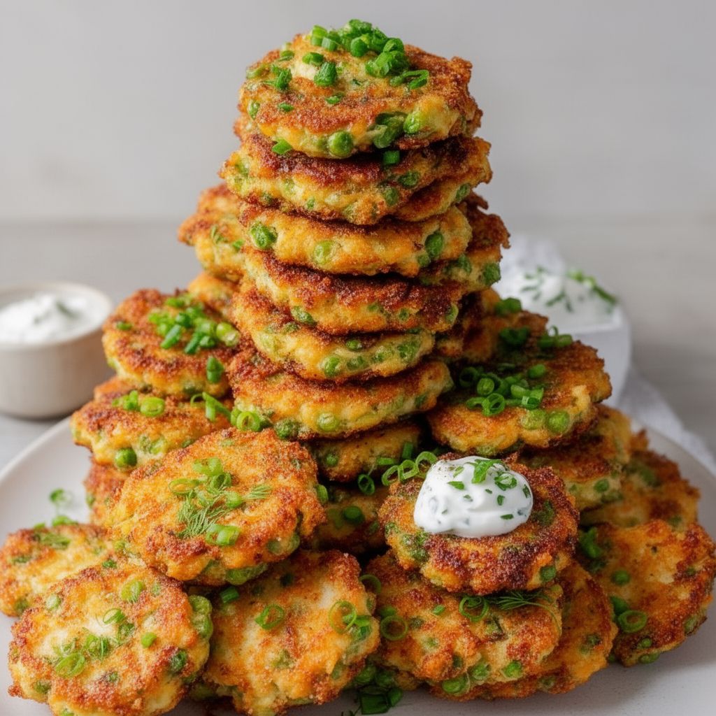 Crispy Pea Fritters with Lemon Yogurt Sauce | Easy Recipe