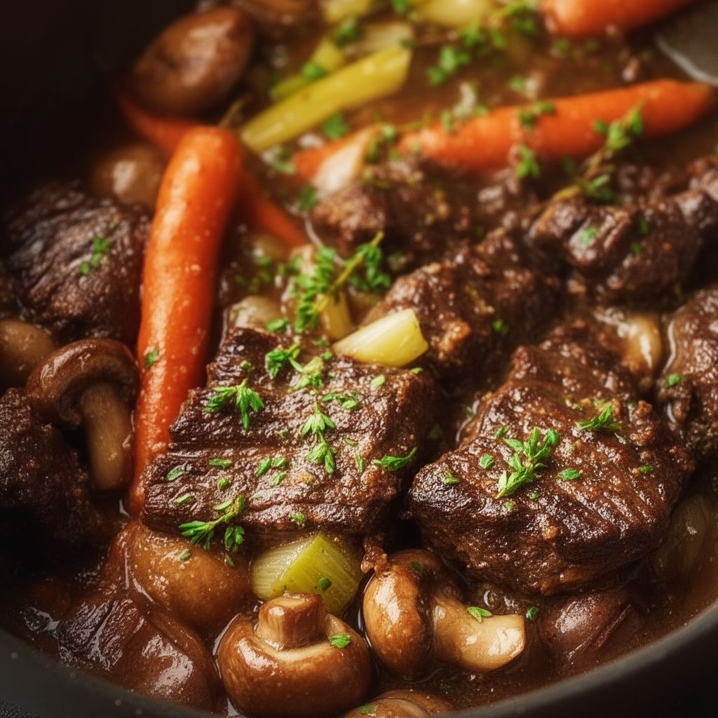 Slow-Braised Beef and Mushrooms Recipe for Tender Stew