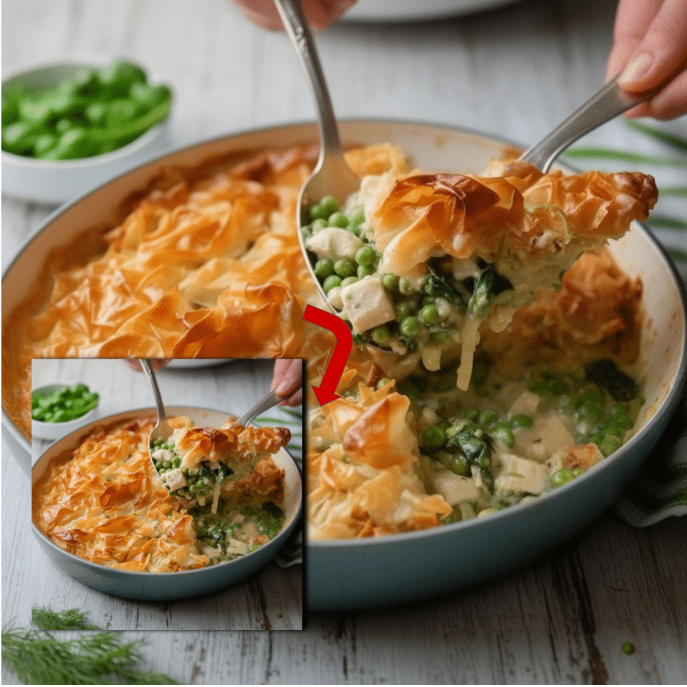 Spring Chicken Pot Pie Recipe with Flaky Filo Crust