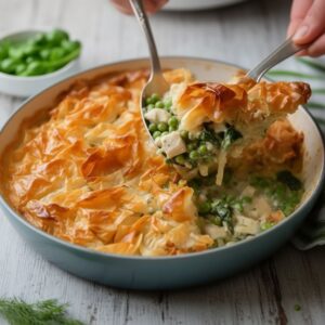 Spring Chicken Pot Pie Recipe with Flaky Filo Crust