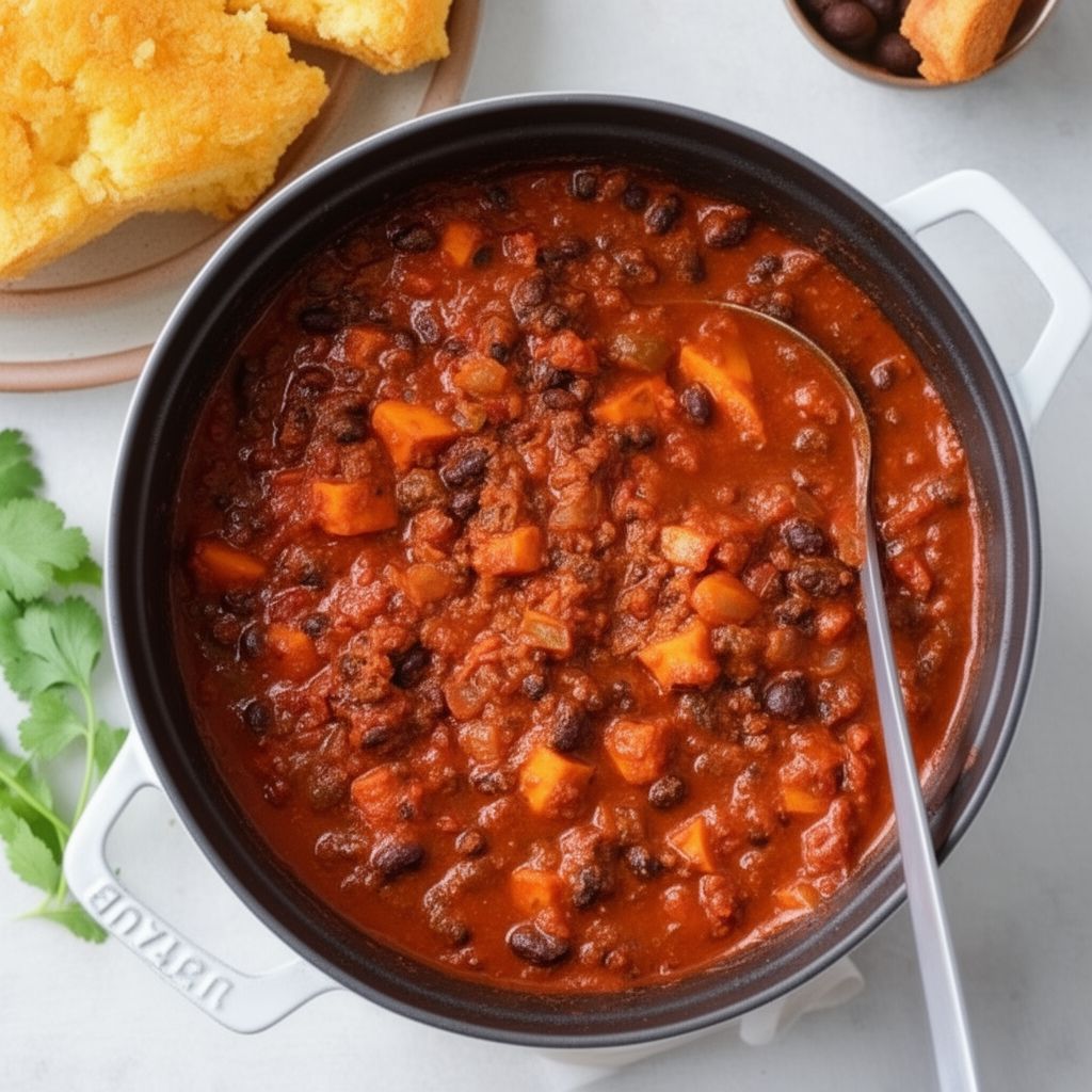 Sweet Potato Black Bean Chili with Ground Beef