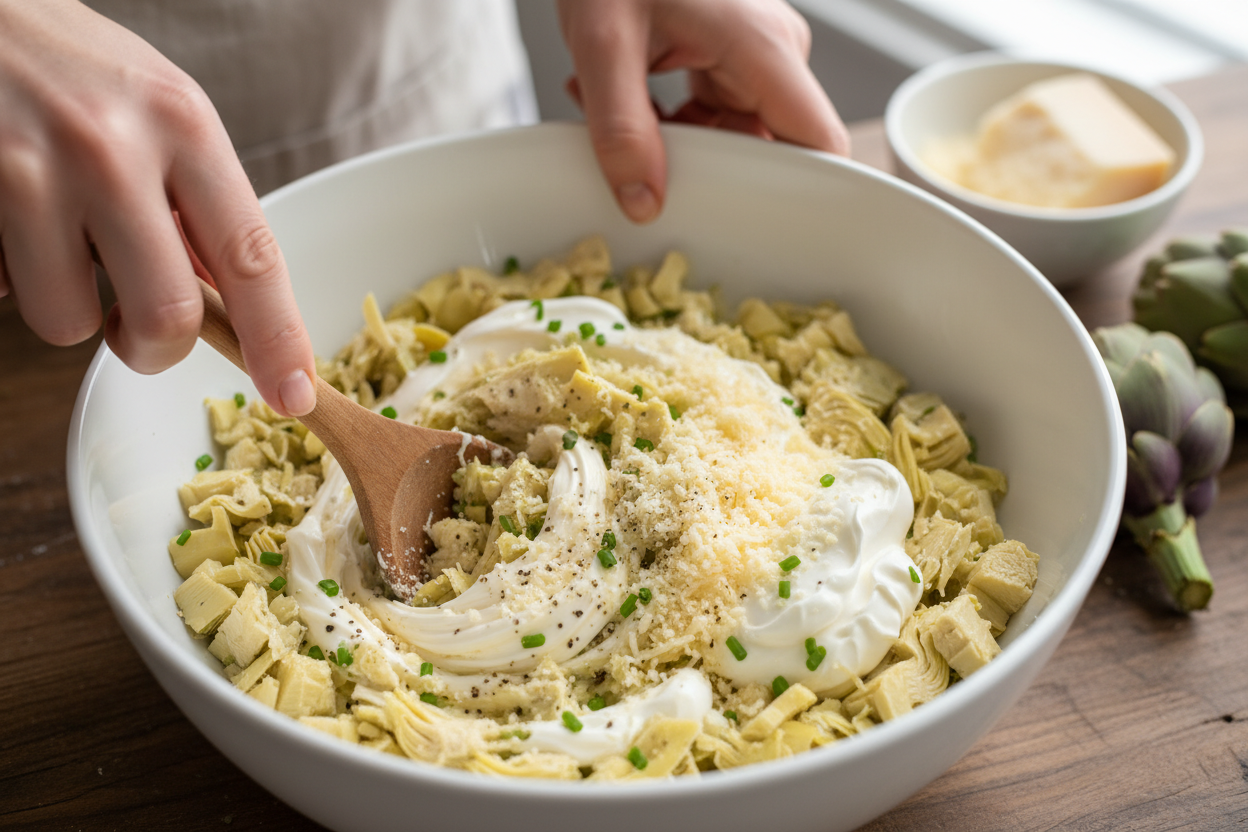 Easy Baked Artichoke Dip: Creamy Appetizer 2 Artichoke Dip preparation step 1