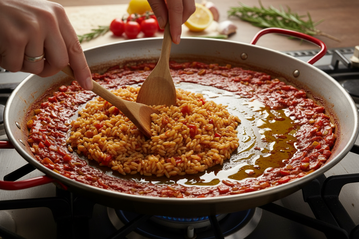 Authentic Spanish Paella with Saffron & Seafood preparation step 1
